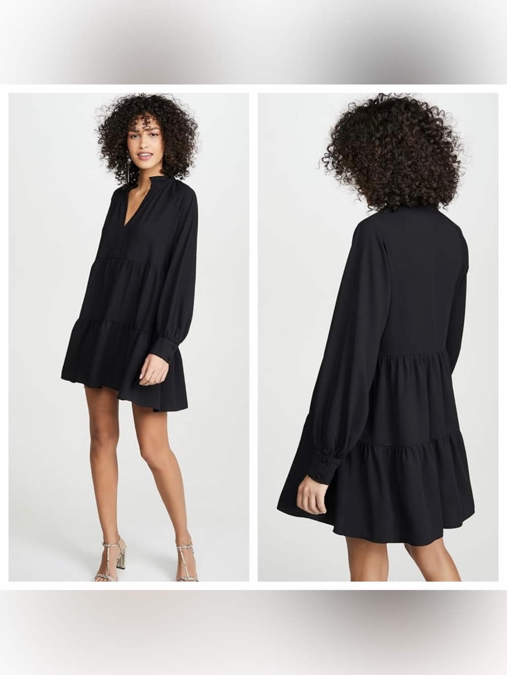 LIKE NEW 🖤 Amanda Uprichard Saffron Long Sleeve Teired Mini Dress Black Size M